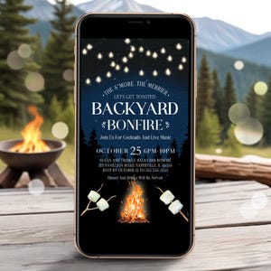 Editable Bonfire Evite Template Bonfire Birthday Party Evite BBQ Bonfire Party Evite Summer Outdoor Party Evite Bonfire Invitation Corjl BF1