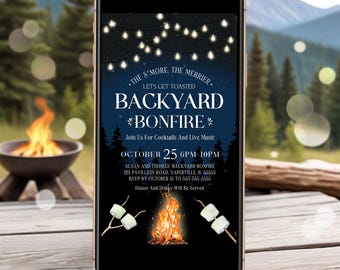 Editable Bonfire Evite Template Bonfire Birthday Party Evite BBQ Bonfire Party Evite Summer Outdoor Party Evite Bonfire Invitation Corjl BF1