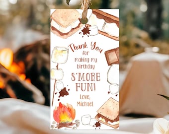Smores Thank You Tags Template Editable Kids Birthday Smore Favor Tags Smore Fun Tags Smores Party Tags Camping Smores Tag Bonfire Canva SM3