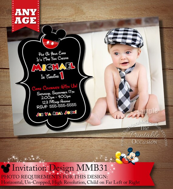 Mickey Mouse Invitation, Photo Invitation, Printable Invitation, Birthday Invitation, Printable Mickey Birthday Photo Invitation Il_570xn