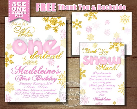 SAME DAY SVC Pink and gold, Winter, ONEderland, 1st Birthday, Girl, Invitation, Printable, Winter Birthday, Invite, First Birthday Il_570xn