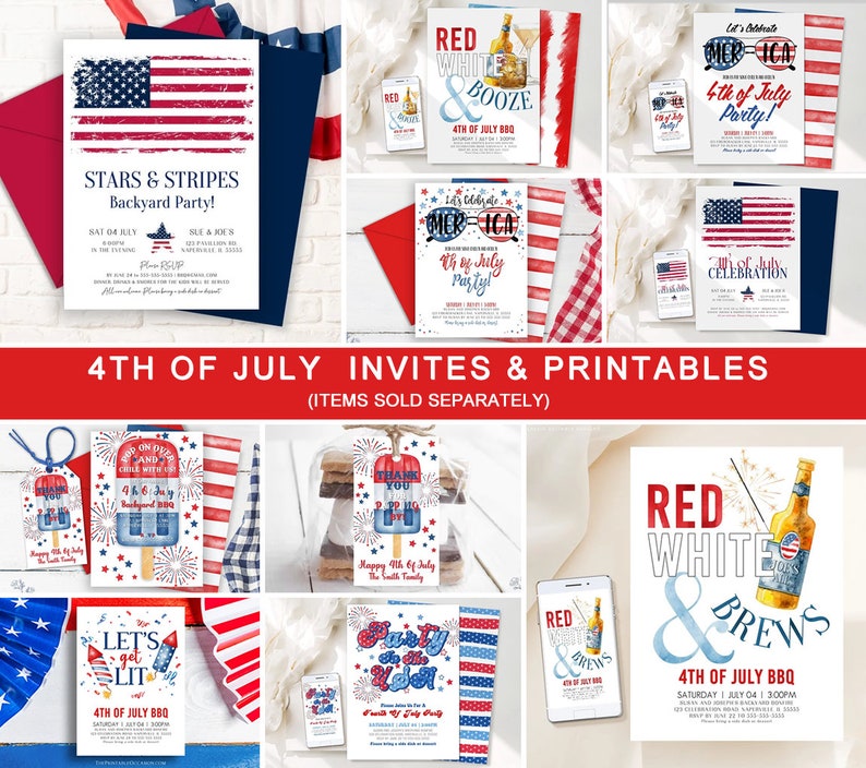 EDITABLE 4th of July Invitation Template, Printable Fourth of July Invitation, American Flag BBQ Invitation Evite Instant Distressed Flag P1 image 8