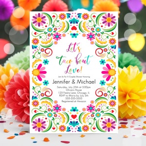 Editable Let's Taco Bout Love Invitation Couples Shower Fiesta Bridal Shower Floral Fiesta Wedding Engagement Template Corjl Printable FE1