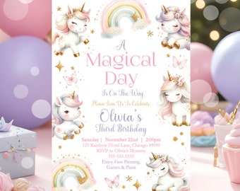 Editable Unicorn Birthday Invitation Magical Pastel Rainbow Unicorn Birthday Party Whimsical Fairytale Unicorn Party Instant Download U2a