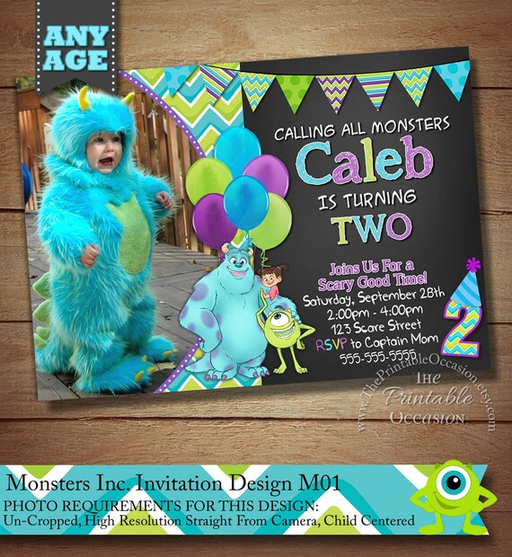 Monster Inc Invitation, Monster Inc Photo Invitation, Monster Birthday Party Invitation, Monster University Invitation Il_570xn