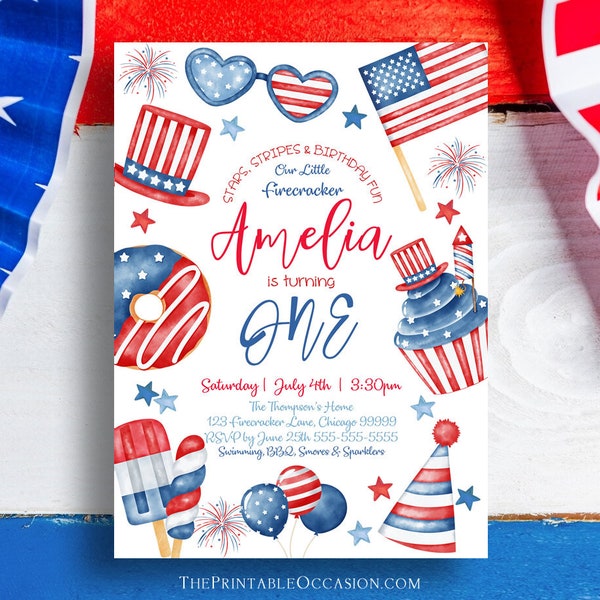 EDITABLE 4th of July Birthday Invitation Template Fourth of July 4th Birthday Invitation Invites 4th Of July Stars & Stripes Birthday P2 P1