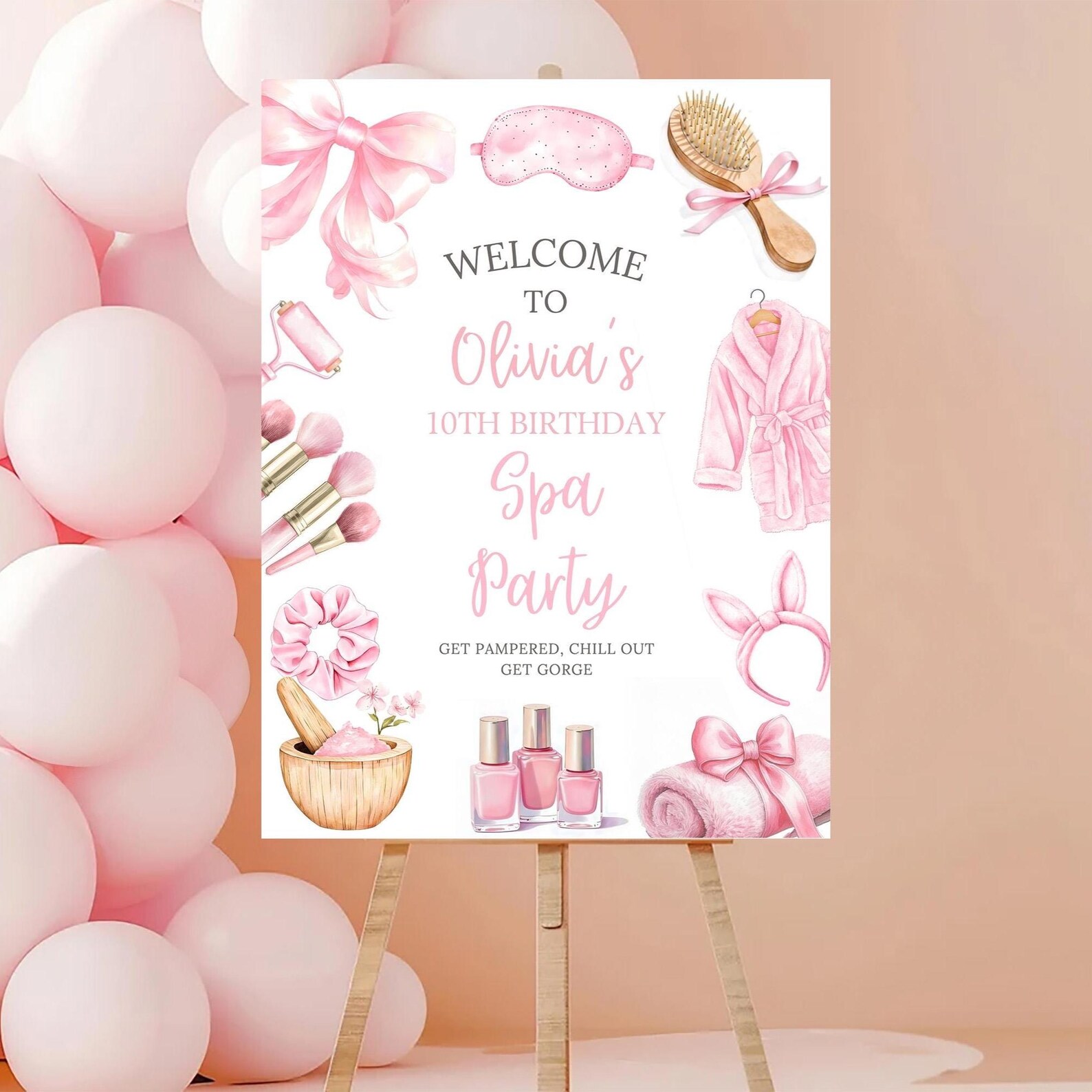 Editable Spa Party Welcome Sign Pink Pamper Birthday Poster for Girls ...