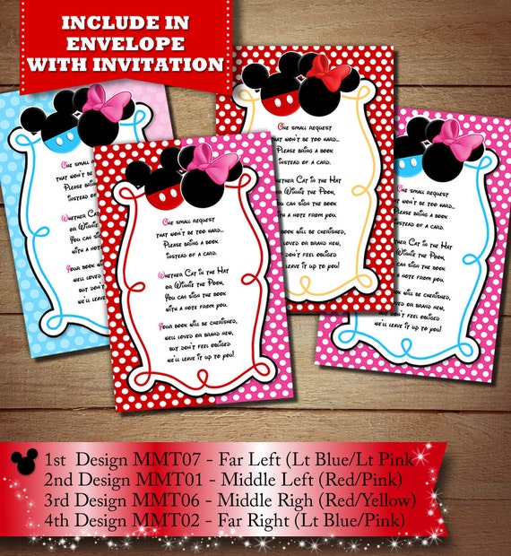 Please Bring a Book Instead Of A Card Mickey and Minnie Mouse Card Insert - Mickey Minnie Baby Shower Insert Il_570xn