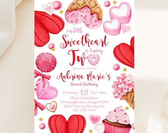 EDITABLE Valentines Second Birthday Invitation Template Valentines Party Invitation Pink Red Candy Sweet Two Invitation Instant Download VD2