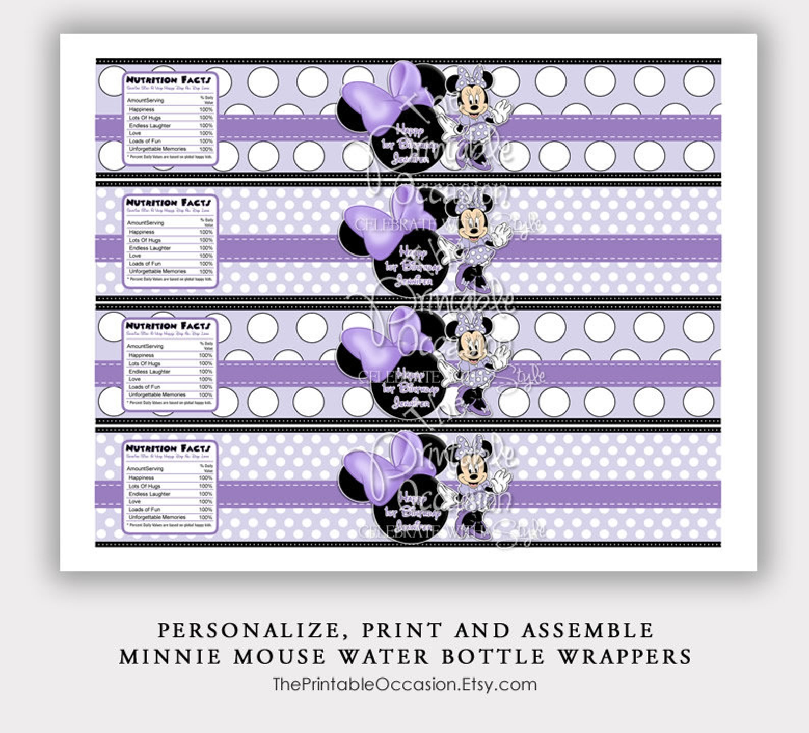 Minnie Mouse Water Bottle Labels Template