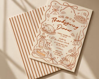 Thanksgiving Dinner Invitation Thanksgiving Invite Hand Drawn Dinner Friendsgiving Party Editable Canva Template Digital Printable 211