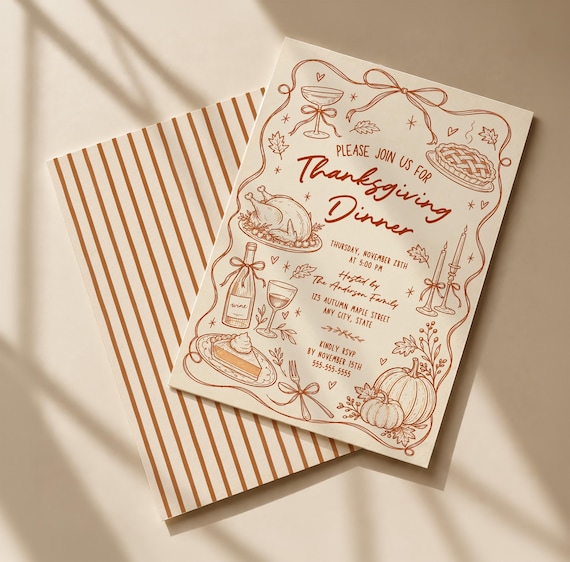 Thanksgiving Dinner Invitation Thanksgiving Invite Hand Drawn Dinner Friendsgiving Party Editable Canva Template Digital Printable 211