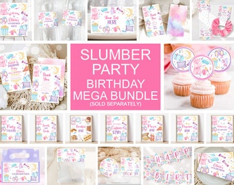 Sleepover Party Invitation Bundle Editable Pajama Party Decor Girls Slumber Birthday Invite Pizza Party Template SO1