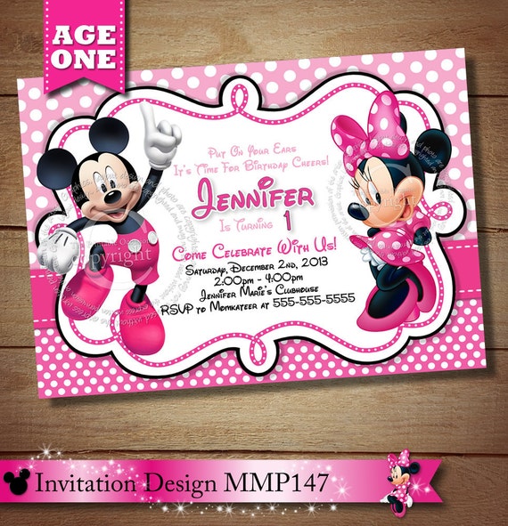 Same Day Svc Mickey Minnie Mouse First Birthday Invitation Etsy