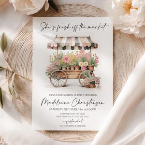Off The Market Bridal Shower Invitation Bridal Shower Invite Farmers Market Invite She&#39;s Off The Market Flower Shop Bridal Shower Invite FC1