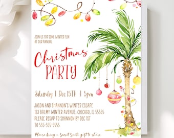 Editable Palm Tree Christmas Invitation Printable Christmas In July Invitation Tropical Christmas Party Invite Palm Tree Holiday Invite TC1