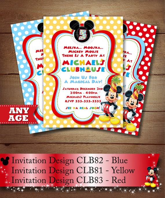 HUGE SELECTION Red Yellow Blue Polka Dot Mickey Mouse Invitation, Clubhouse Mickey Mouse Invitation, Second Birthday, Third Birthday Il_570xn