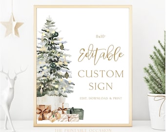 Editable Christmas Custom Sign, Printable Christmas Sign Template, 8x10, Shower Sign, Christmas Dinner Sign, Christmas Party Decor T2D