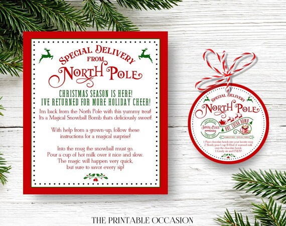 Elf Snowball Hot Cocoa Bomb Tags Bomb Instructions Elf Snowball Arrival Christmas Gift North Pole Elf Hot Chocolate Printable Template HC Il_570xn