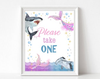 Party Favor Sign Sharks and Mermaids Please Take One Sign Mermaids and Sharks Party Favors Sign Sibling Birthday Party Table Sign SH1