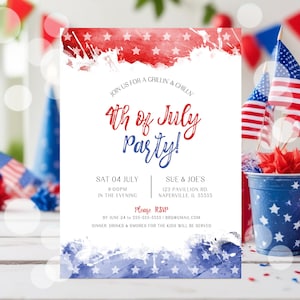EDITABLE 4th of July Invitation Template Printable Fourth of July Celebration Invitation BBQ Fireworks Neighborhood Block Party P3 P1