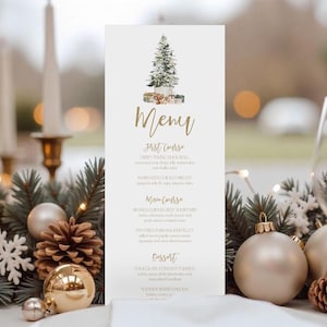 Christmas Dinner Menu Template Editable Gold and Greenery Christmas Menu Holiday Menu Template Christmas Party INSTANT DOWNLOAD Corjl T2D