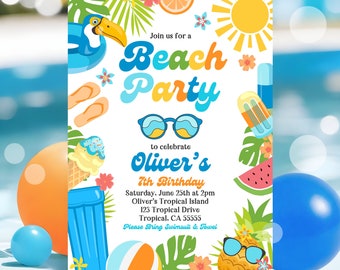 EDITABLE Beach Birthday Party Invitation Tropical Splish Splash Boy's Beach Party Invite Boys Summer Party At The Beach Instant Download P8
