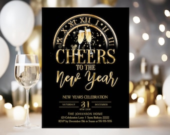 EDITABLE New Years Eve Party Invitation, Cheers To The New Year, Printable New Years Eve Party Invitation Template New Years Eve Party NY1