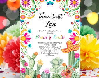 Editable Taco &#39;Bout Love Fiesta Couples Shower Invitation Taco &#39;Bout Love Engagement Party Mexican Engagement Fiesta Instant Download FE1