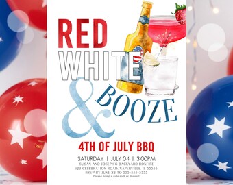 EDITABLE 4th of July Party Invitation Template Red White and Booze 4th of July Backyard BBQ Invitation Printable 4th July BBQ Invitation P1