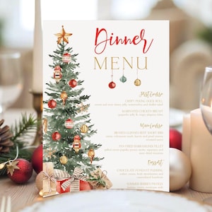 Christmas Tree Menu Card Template Editable Christmas Holiday Menu Card Printable Christmas Menu Red and Gold Menu Christmas Menu Corjl T2C