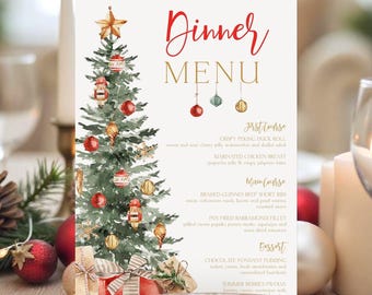 Christmas Tree Menu Card Template Editable Christmas Holiday Menu Card Printable Christmas Menu Red and Gold Menu Christmas Menu Corjl T2C