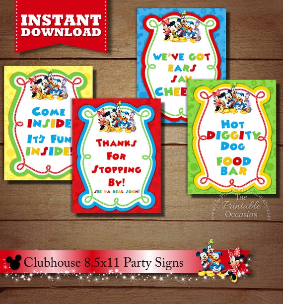 8.5x11 Mickey Mouse Clubhouse Signs, Set of Four Clubhouse Birthday Party Signs, DIY Printable Clubhouse Party Signs, Mickey Mouse Signs Il_570xn