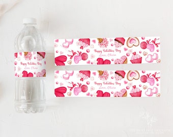 Valentine's Day Water Bottle Label Valentine's Water Bottle Wrapper Heart Floral Party Favor School Class Printable Editable Download VD1