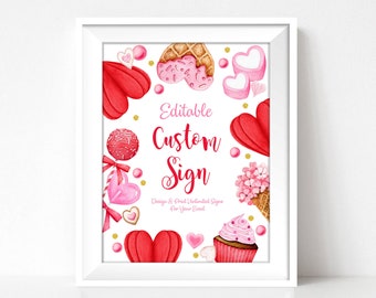 Valentine's Day Party Custom Sign Love Heart Baby Sprinkle Little Sweet Heart Table Decorations Flowers Heart Editable Printable VD2