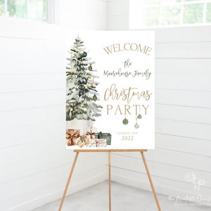 Christmas Party Welcome Sign, Editable Christmas Tree Party Decor, Holiday Banner, Personalized Announcement, Printable Poster Template T2D image 2