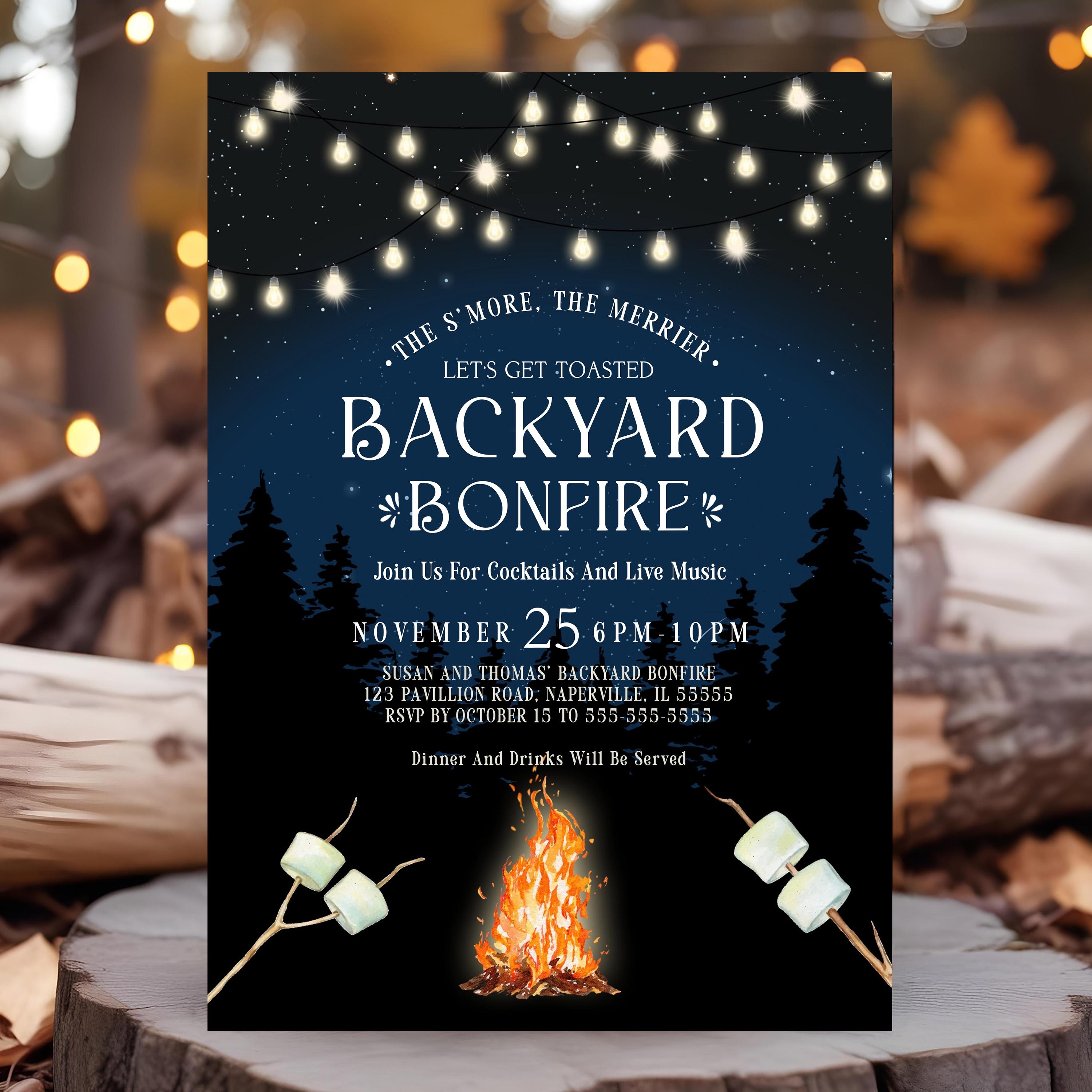 Fall R Invitations Bonfire Backyard Bonfire Invitation Editable Bonfire Invite Smores Party ...