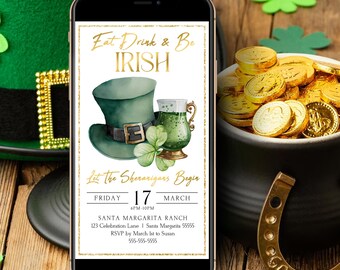 Editable Eat Drink & Be Irish St Patrick's Day Evite Mobile Invitation Adult St Patrick's Day Party Evite Digital Invite Text Invite S2