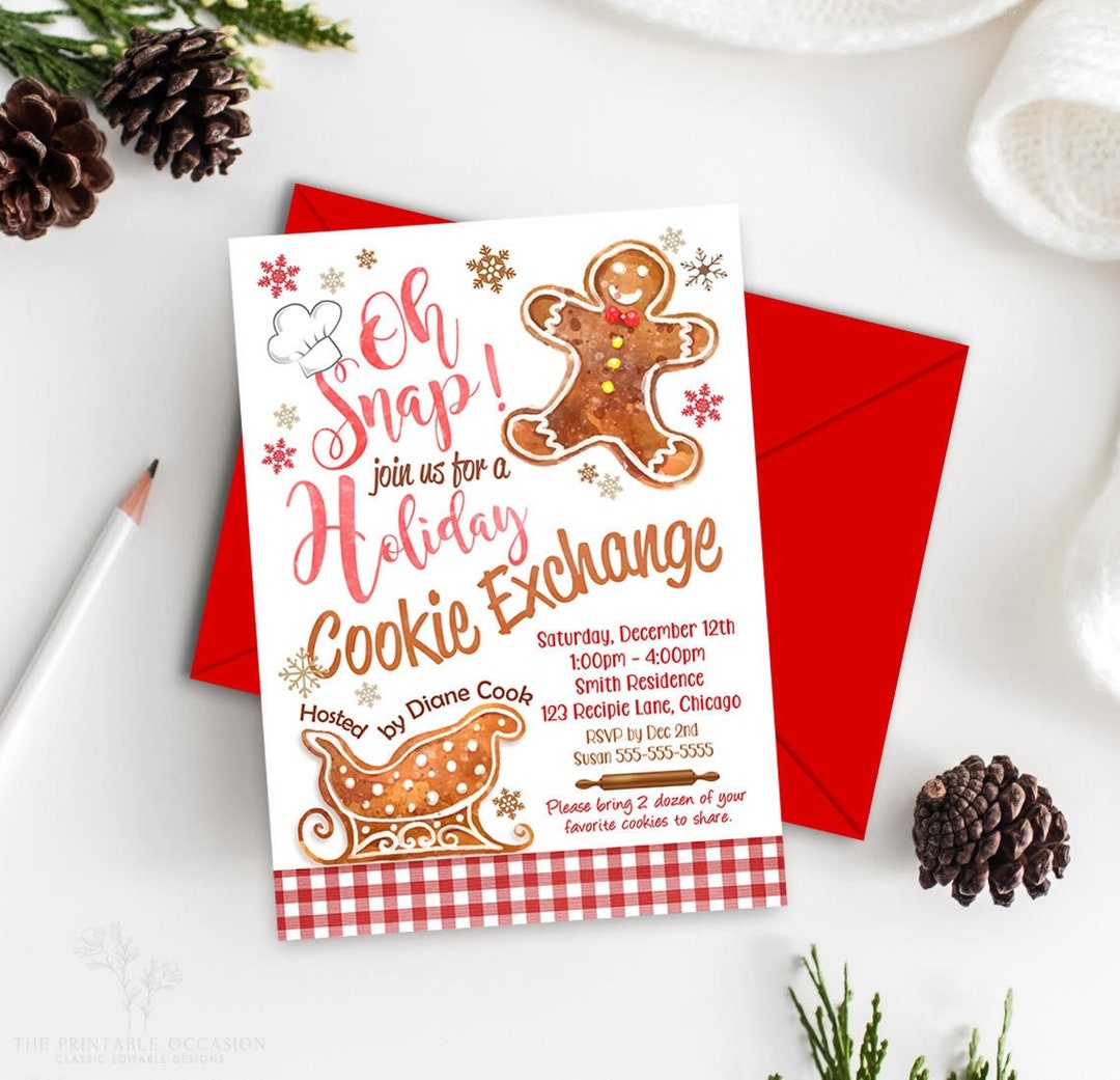 EDITABLE Holiday Cookie Exchange Invitation, Christmas Cookie Exchange ...