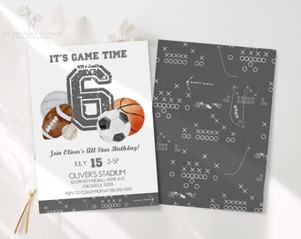 Sports 6th  Birthday Party Invitation Template Editable Sports Sixth Birthday Invitation Printable Sports All Sports Invitation Corjl AS1