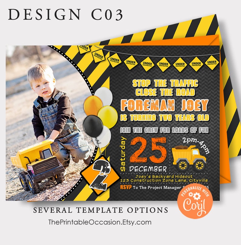 EDITABLE Construction Birthday Invitation Construction Etsy