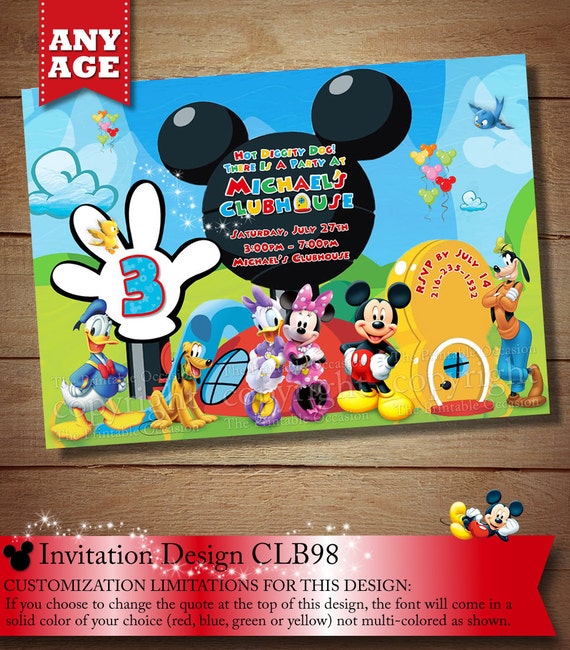 SAME DAY SVC Clubhouse Mickey Birthday Invitation, Clubhouse Mickey Mouse Invitations, Minnie Mouse Invitation, Minnie Mickey Donald Daisy Il_570xn