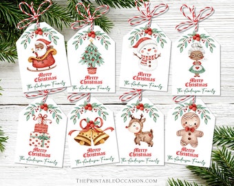 Christmas Gift Tags Templates, Editable Merry Christmas Gift Tags, Watercolor Festive Christmas Gift Tags, Watercolor Christmas Gift Tags CB