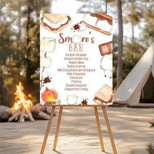 Smores Bar Menu Poster Template Editable Smores Bar Sign Smores Menu Sign Smores Station Birthday  Smores Baby Shower Bonfire Camping SM3