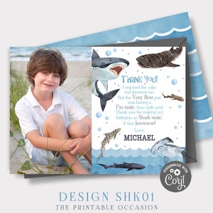 EDITABLE Shark Thank You Cards, Shark Photo Thank You Cards, Shark Birthday Party Thank You Cards, Shark Party, Instant Download SHK