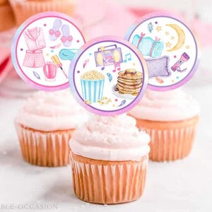 Pancakes and Pajamas Slumber Party Cupcake Toppers Printable Slumber Party Favor Tags Girl Birthday Decoration Pajamas Instant Download SO1