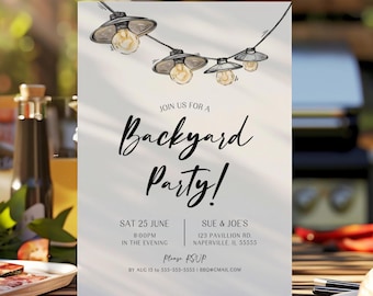 Backyard Party Invitation Template Editable BBQ Party Invite Bonfire Camping Invite Birthday Party Summer Party Corjl