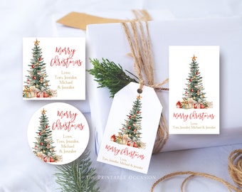 Editable Christmas Favor Tags Holiday Gift Tags Merry Christmas Holiday Tags Holiday Labels Tree Gold Download Printable Template Corjl T2C