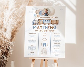 Editable Train Birthday Milestone Poster Chugga Chugga Two Two Train Photo Board Template 2nd Birthday Sign Boy Train Party Printable TR1