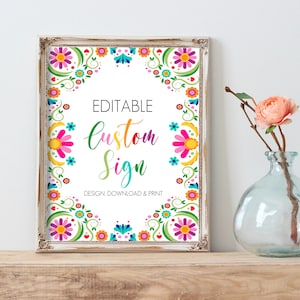 Editable Custom Fiesta Sign Cinco de Mayo Party Sign Fiesta Décor Mexico Floral Table Sign Printable Bridal Shower Sign Canva Template FE1
